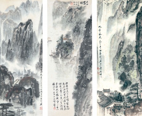 劉原 山水鏡片 90*35cm*3