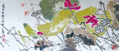 張繼馨   花鳥鏡框 135×67CM