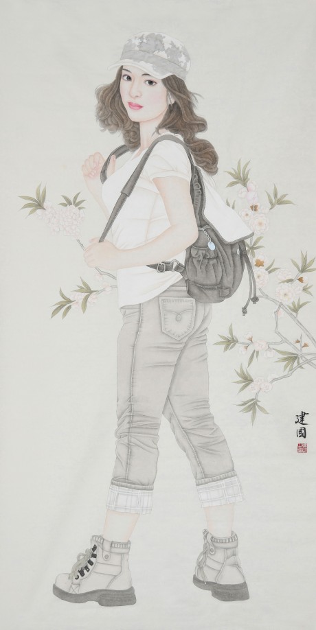 桑建國(guó)  人物鏡片 134×65CM